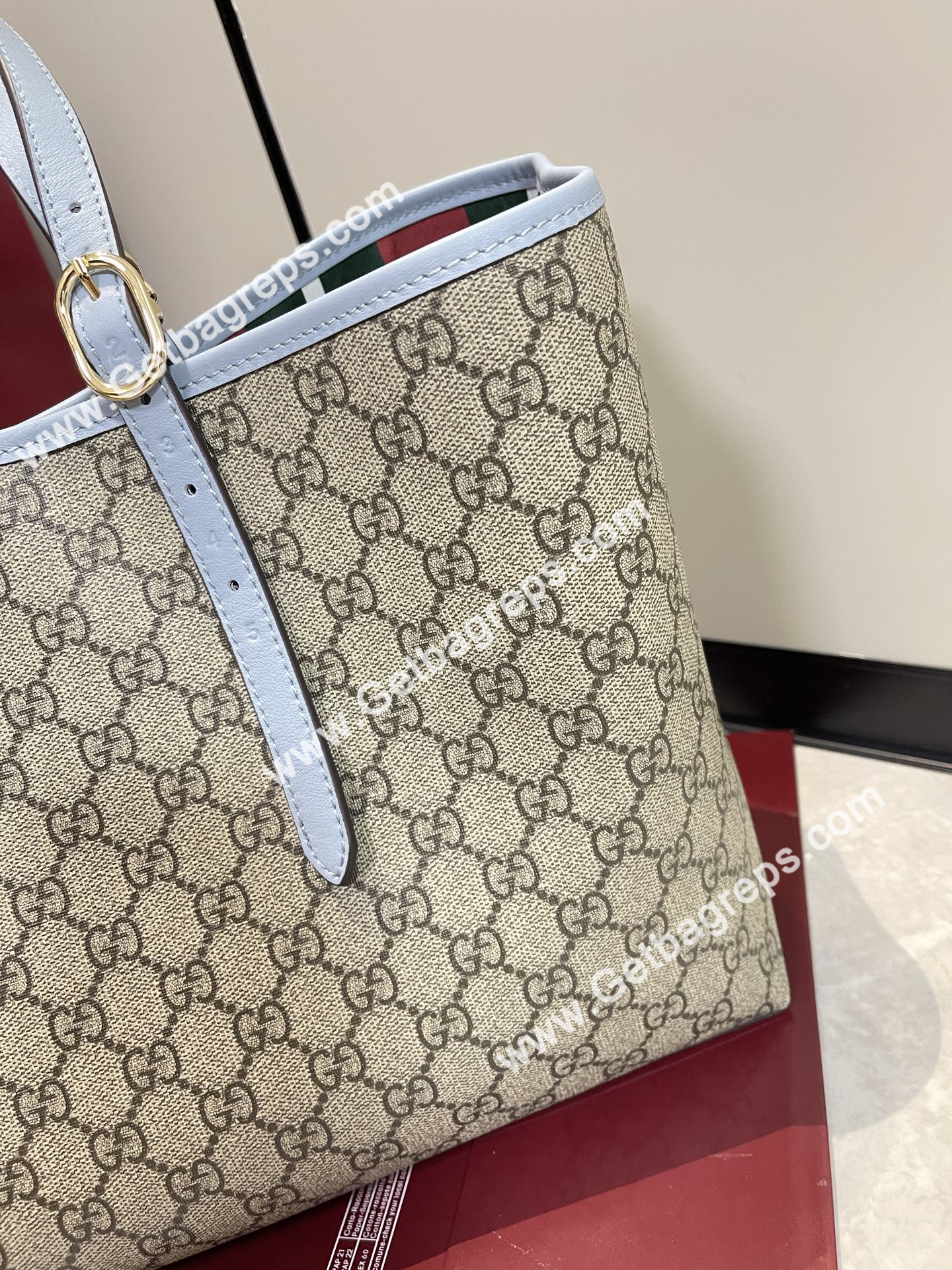 Gucci 815213 GG Emblem Large Tote Bag Beige and dark brown
