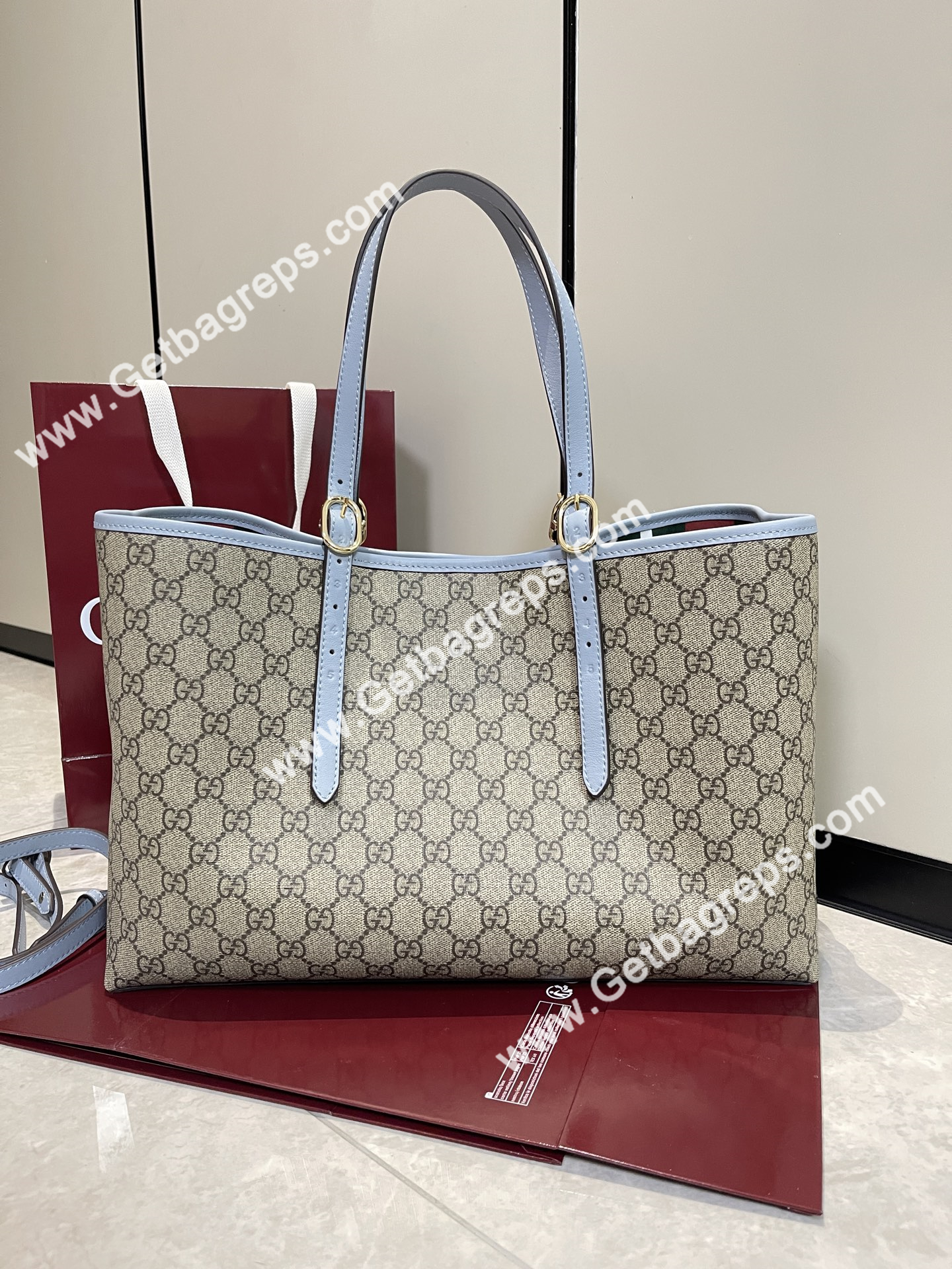 Gucci 815213 GG Emblem Large Tote Bag Beige and dark brown