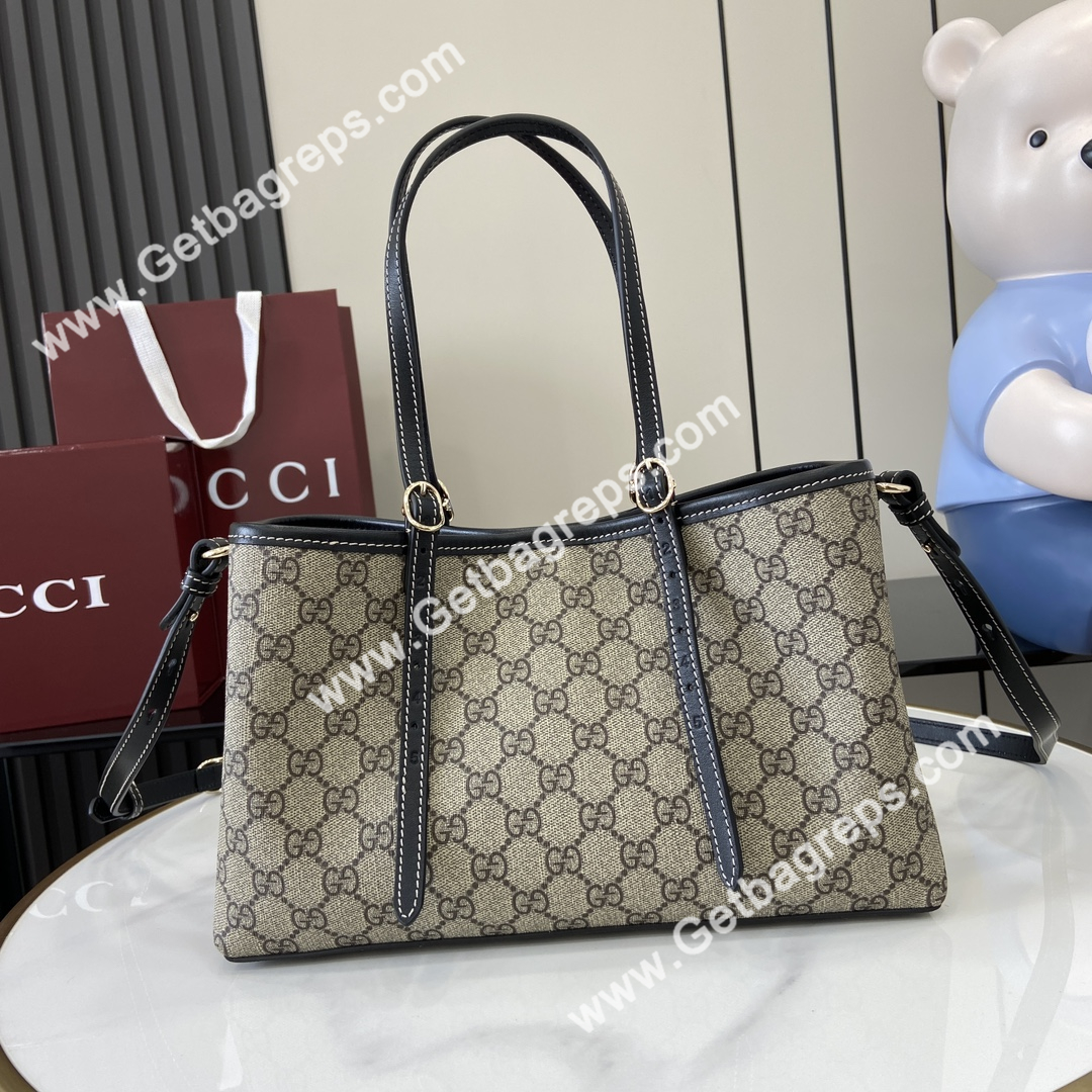 Gucci 815214 GG Emblem Small Tote Bag Beige and Black