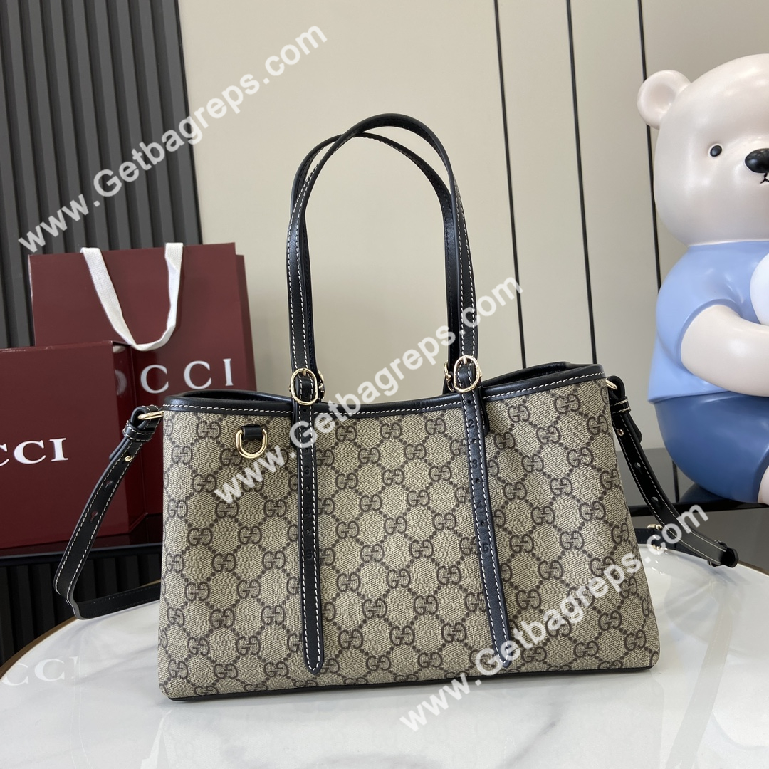 Gucci 815214 GG Emblem Small Tote Bag Beige and Black