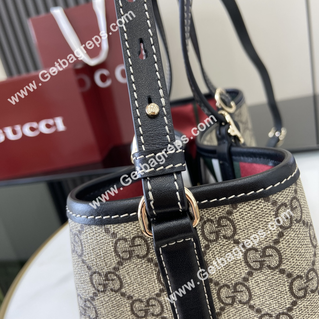 Gucci 815214 GG Emblem Small Tote Bag Beige and Black