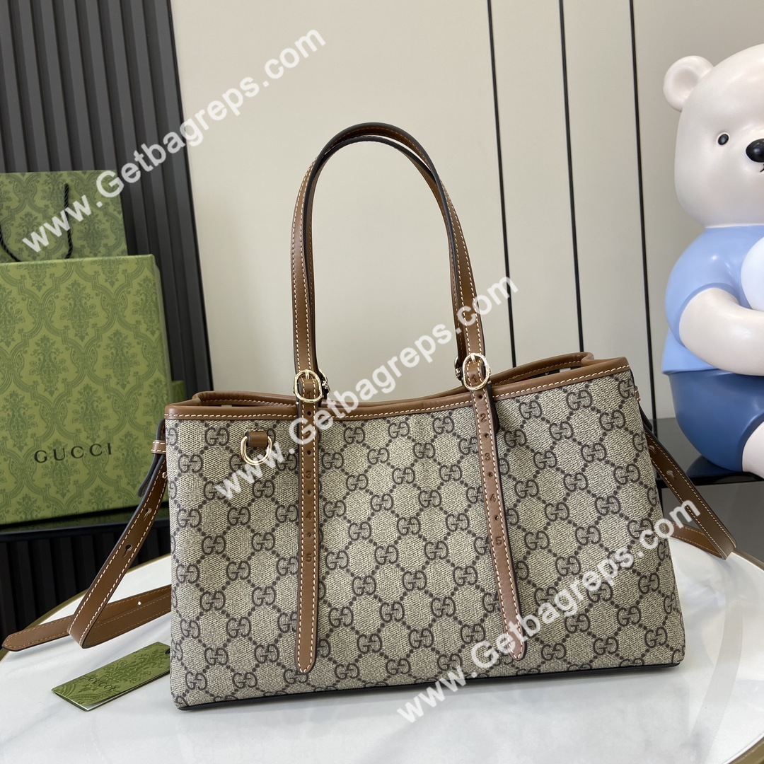 Gucci 815214 GG Emblem Small Tote Bag Beige and Brown