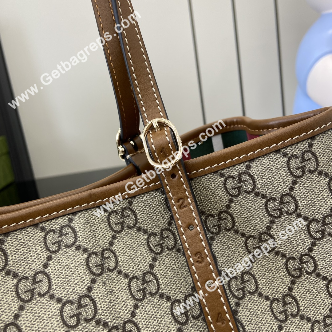 Gucci 815214 GG Emblem Small Tote Bag Beige and Brown