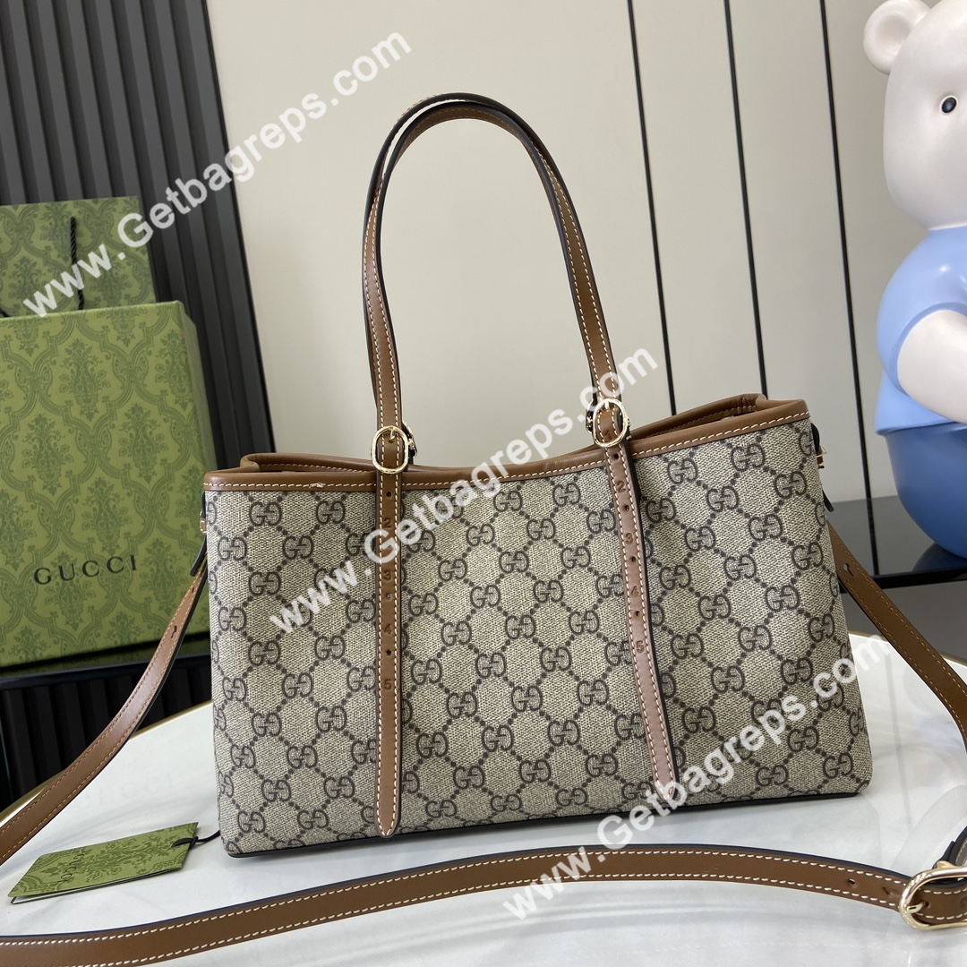 Gucci 815214 GG Emblem Small Tote Bag Beige and Brown