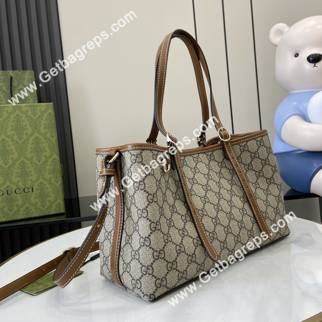 Gucci 815214 GG Emblem Small Tote Bag Beige and Brown