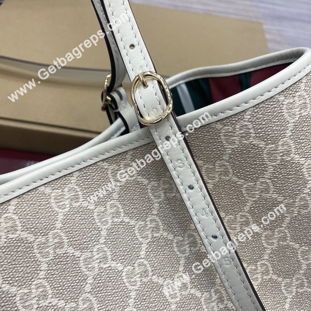 Gucci 815214 GG Emblem Small Tote Bag Beige and white new GG Monogram coated fabric