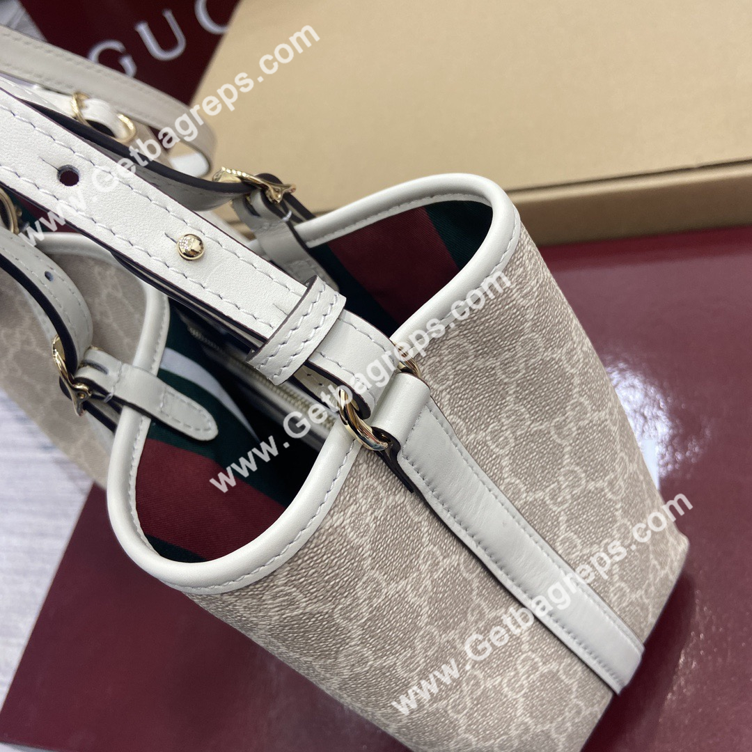 Gucci 815214 GG Emblem Small Tote Bag Beige and white new GG Monogram coated fabric