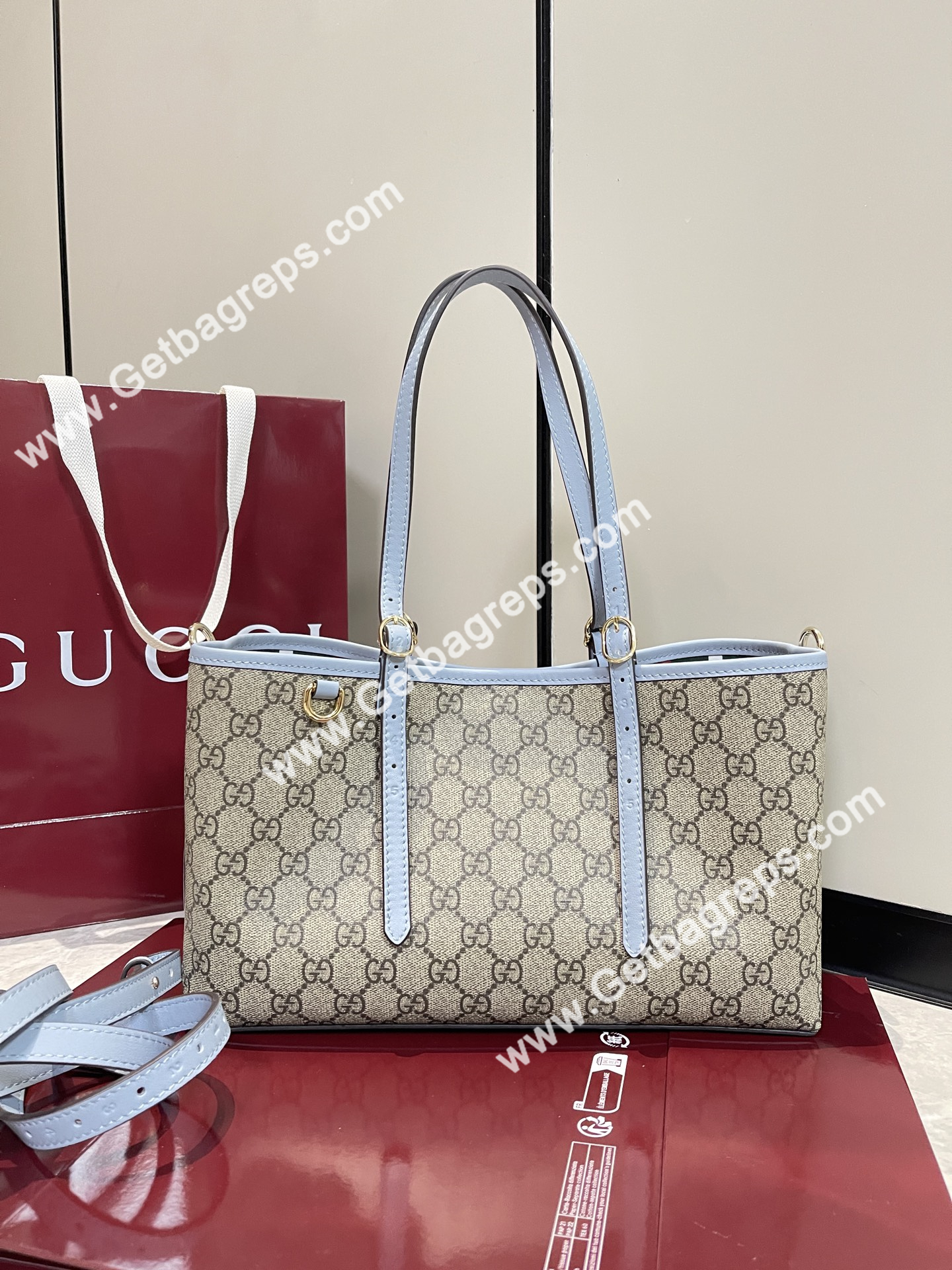 Gucci 815214 GG Emblem medium Tote Bag Beige and dark brown