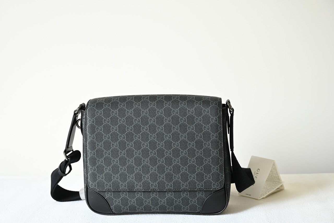 Gucci 821154 GG Emblem Medium Crossbody Bag Black