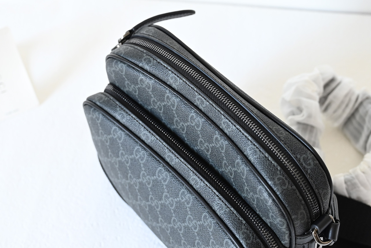 Gucci 821160 GG Emblem Eedium Crossbody Bag Black