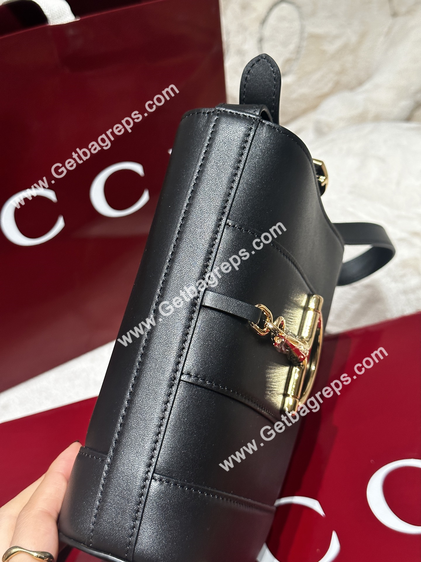 Gucci 833665 73 Mini Bucket Bag Black Smooth Leather