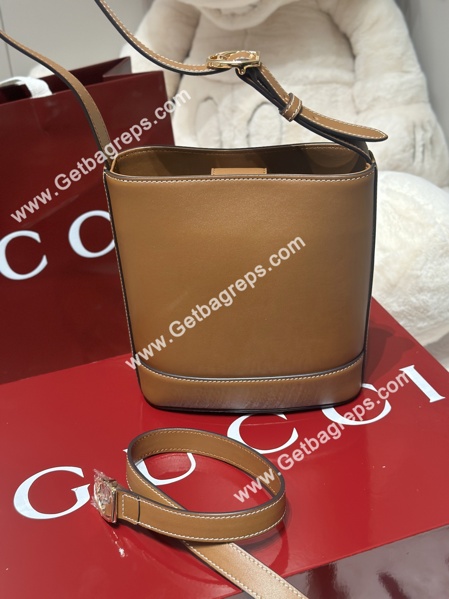 Gucci 833665 73 Mini Bucket Bag Brown Smooth Leather