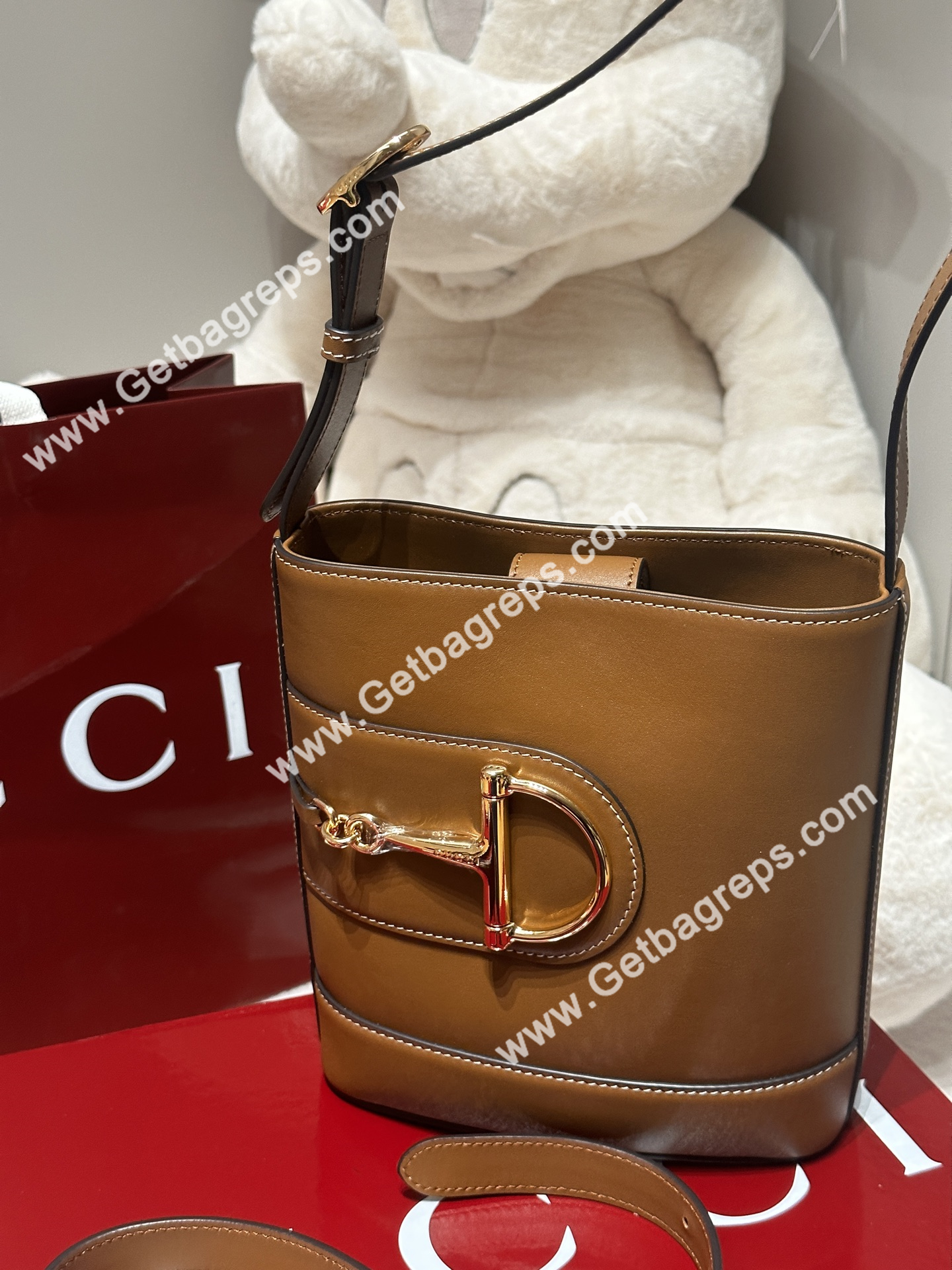 Gucci 833665 73 Mini Bucket Bag Brown Smooth Leather