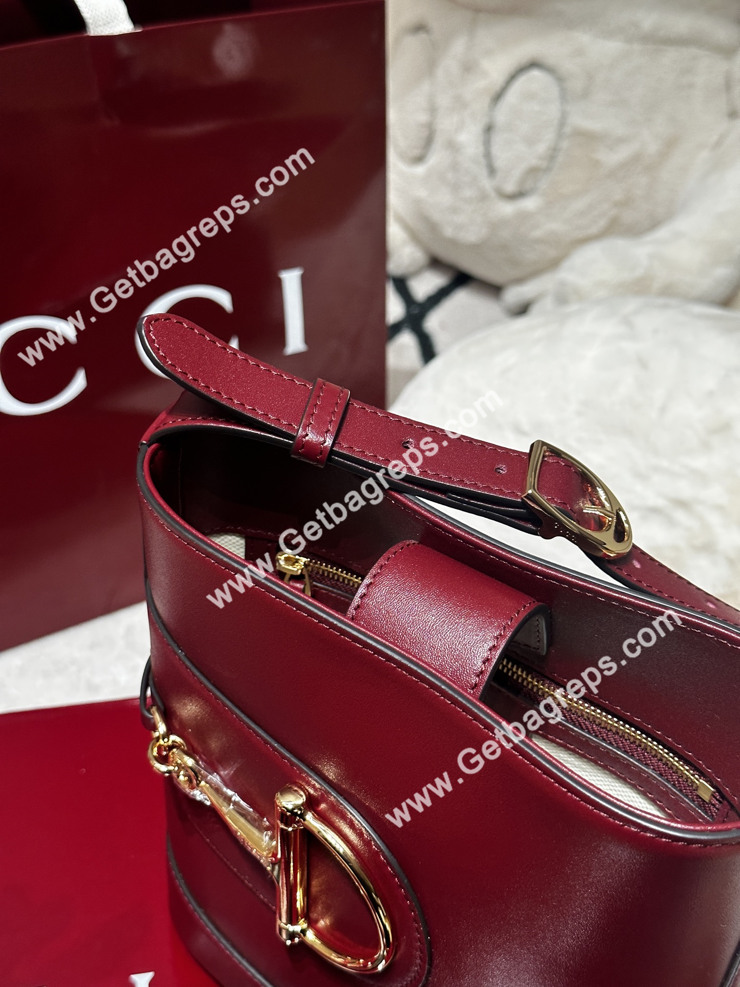 Gucci 833665 73 Mini Bucket Bag Dark Red Smooth Leather