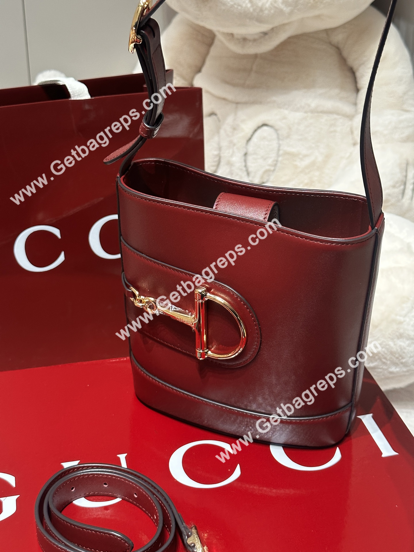 Gucci 833665 73 Mini Bucket Bag Dark Red Smooth Leather