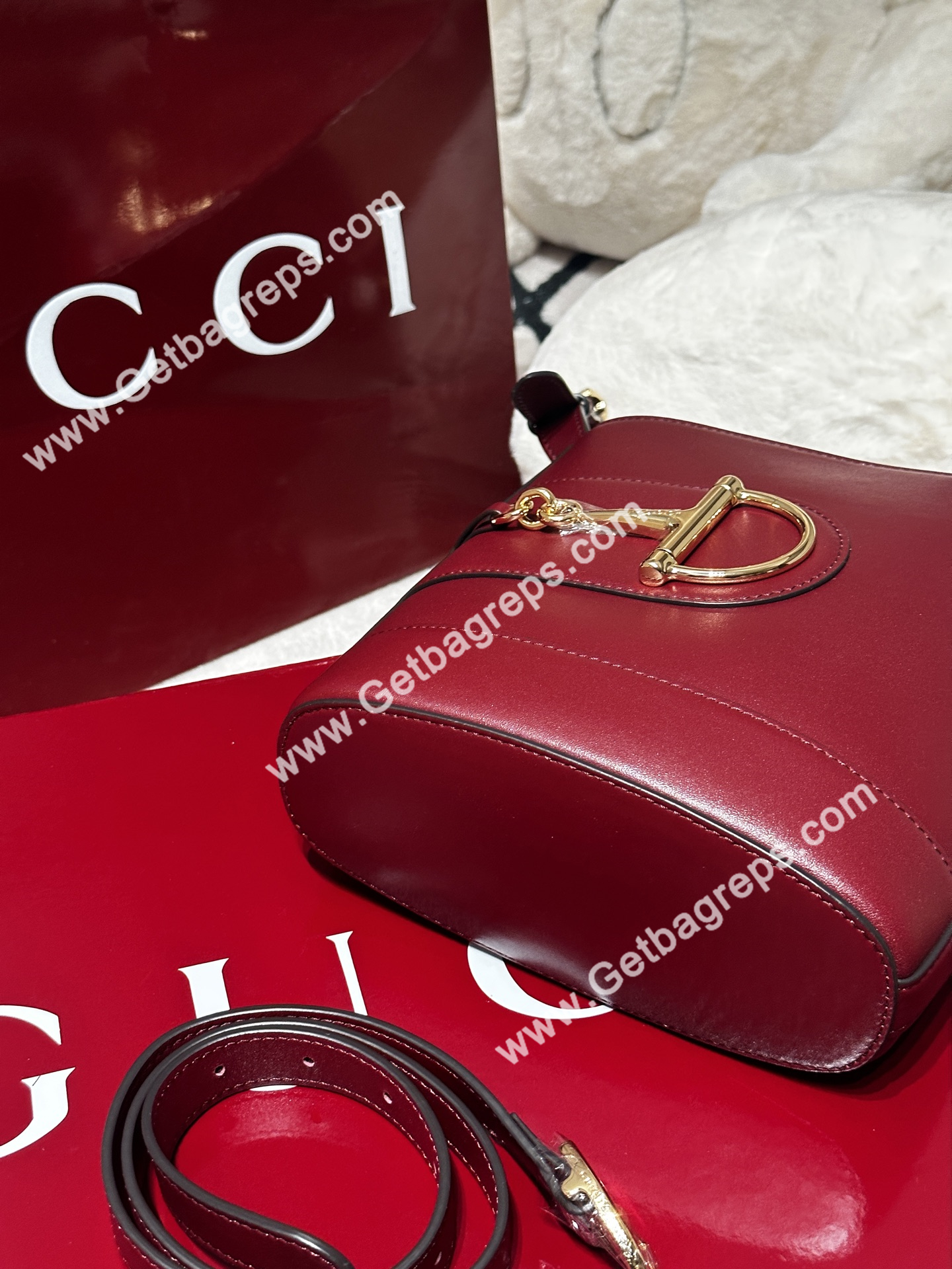 Gucci 833665 73 Mini Bucket Bag Dark Red Smooth Leather