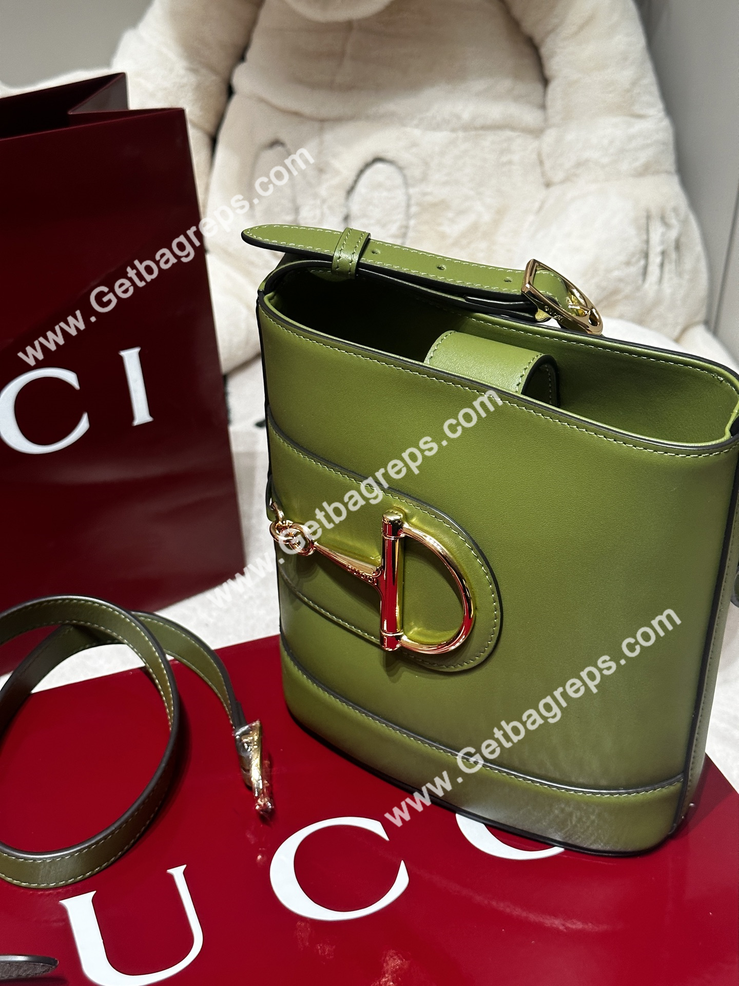Gucci 833665 73 Mini Bucket Bag Green Smooth Leather