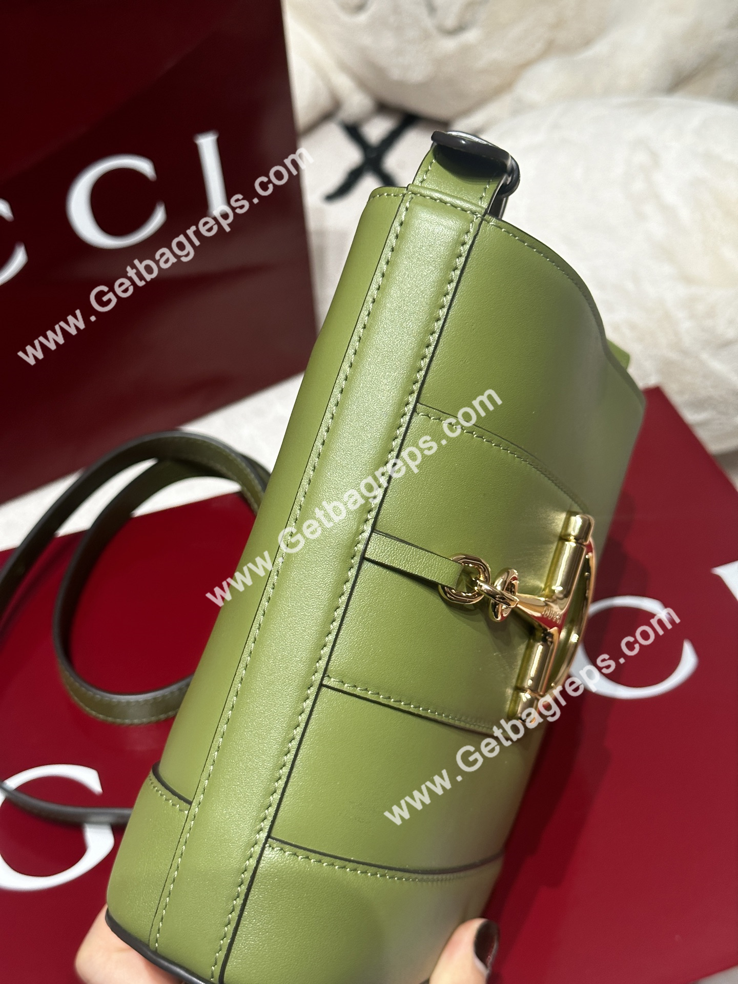 Gucci 833665 73 Mini Bucket Bag Green Smooth Leather