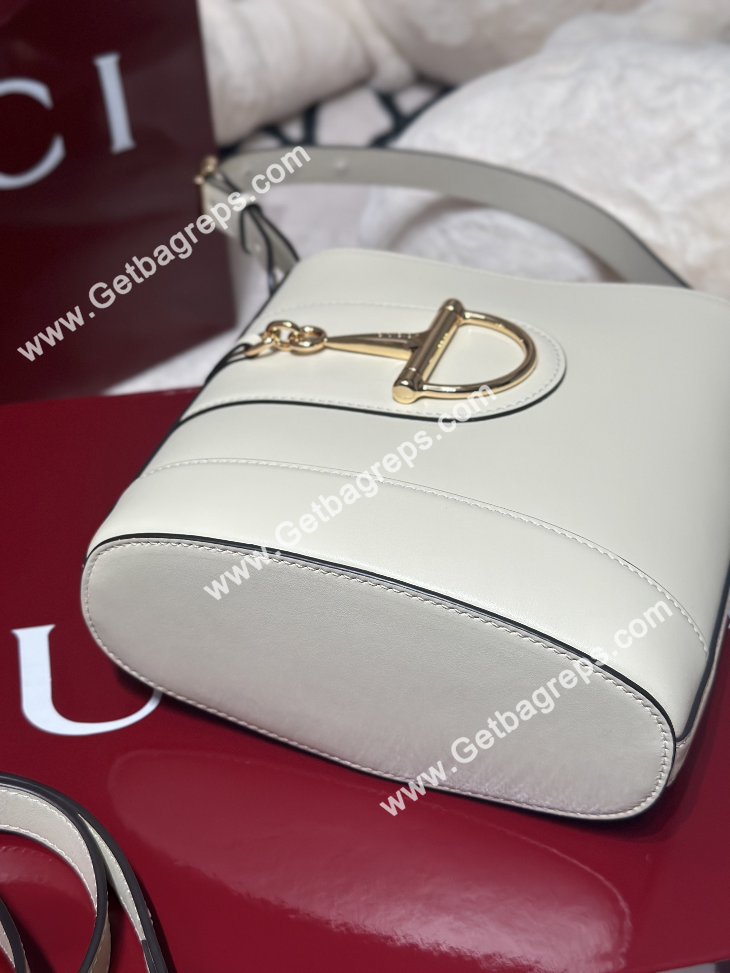 Gucci 833665 73 Mini Bucket Bag White Smooth Leather