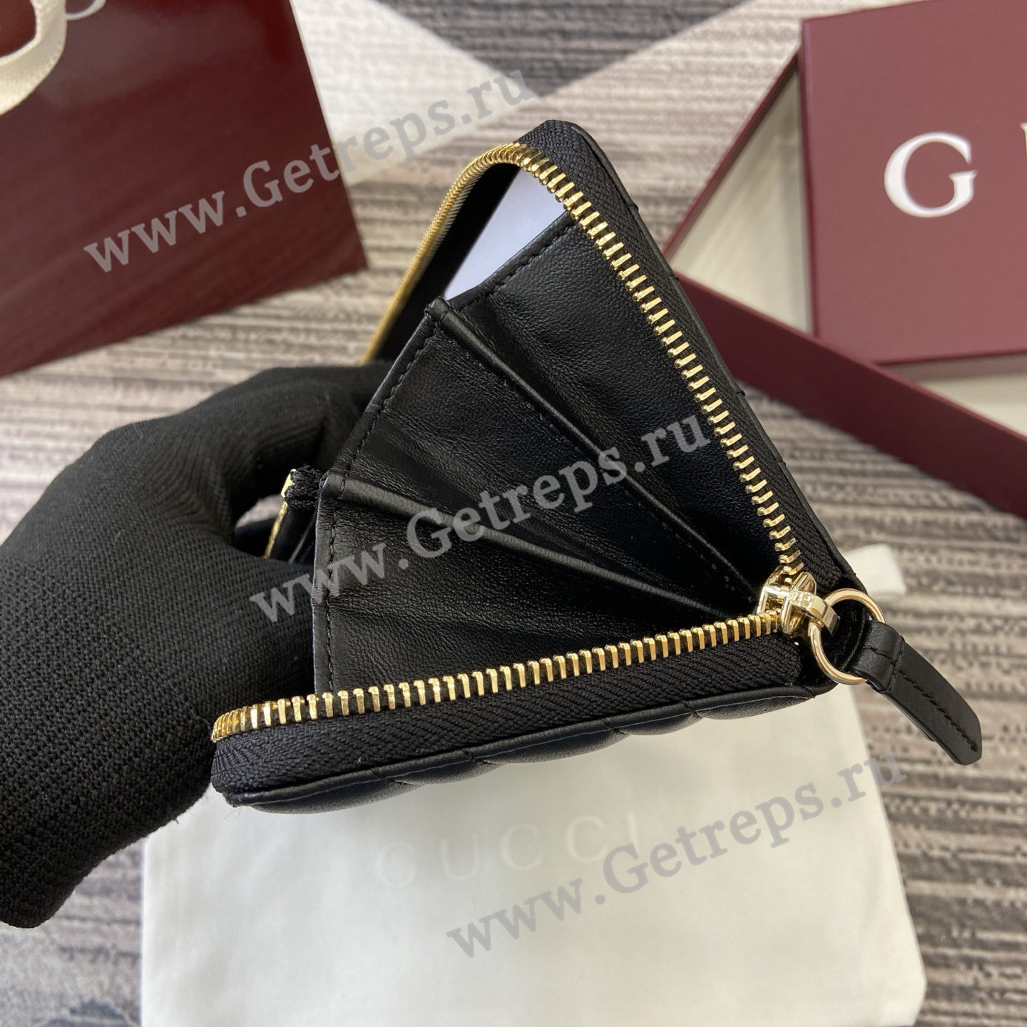 Gucci 837758 GG Marmont Zip Around Wallet Black