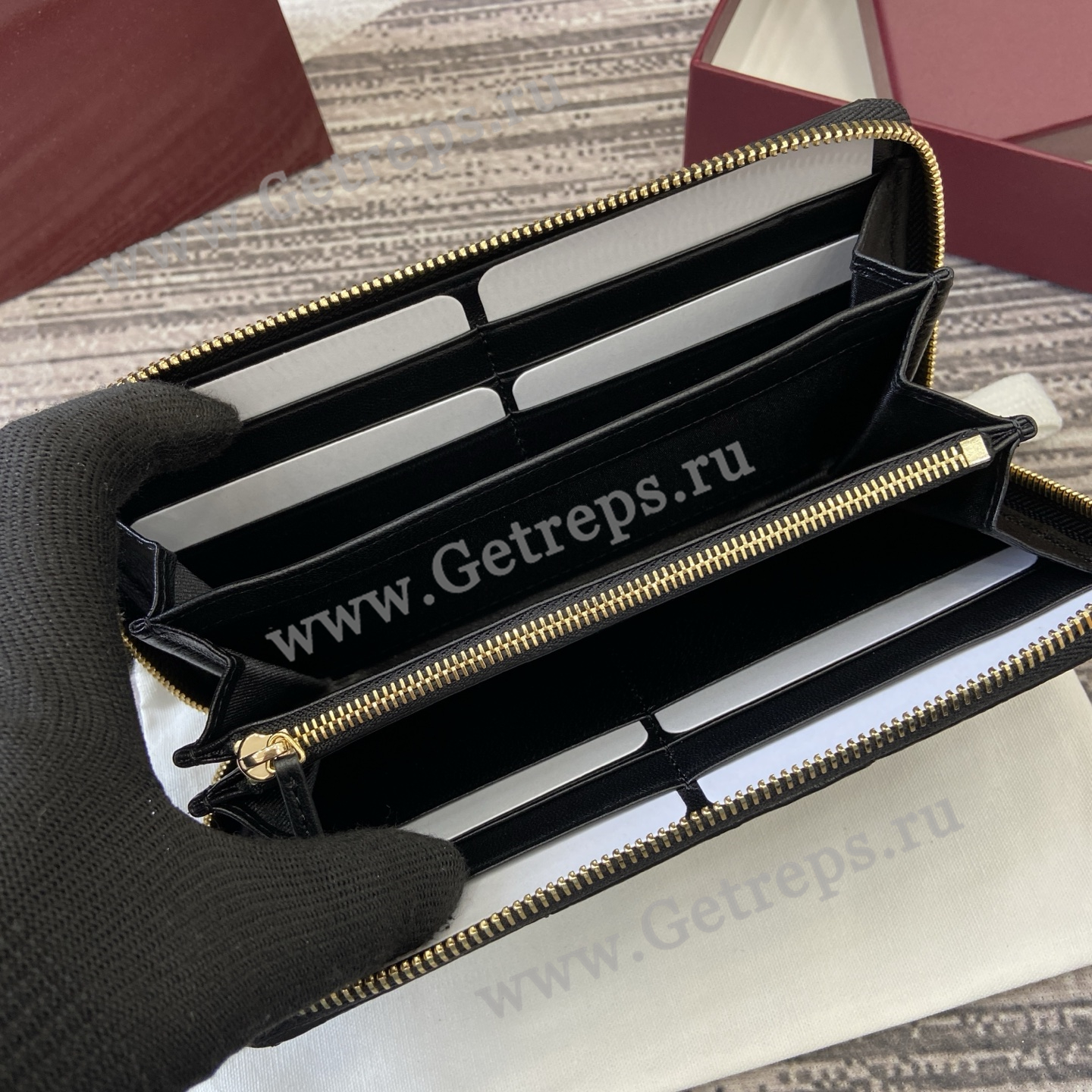 Gucci 837758 GG Marmont Zip Around Wallet Black