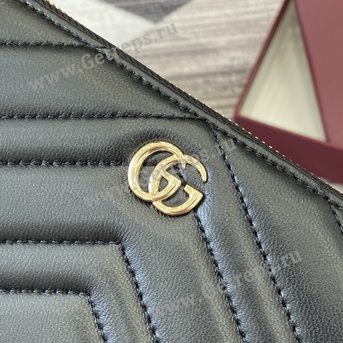 Gucci 837758 GG Marmont Zip Around Wallet Black