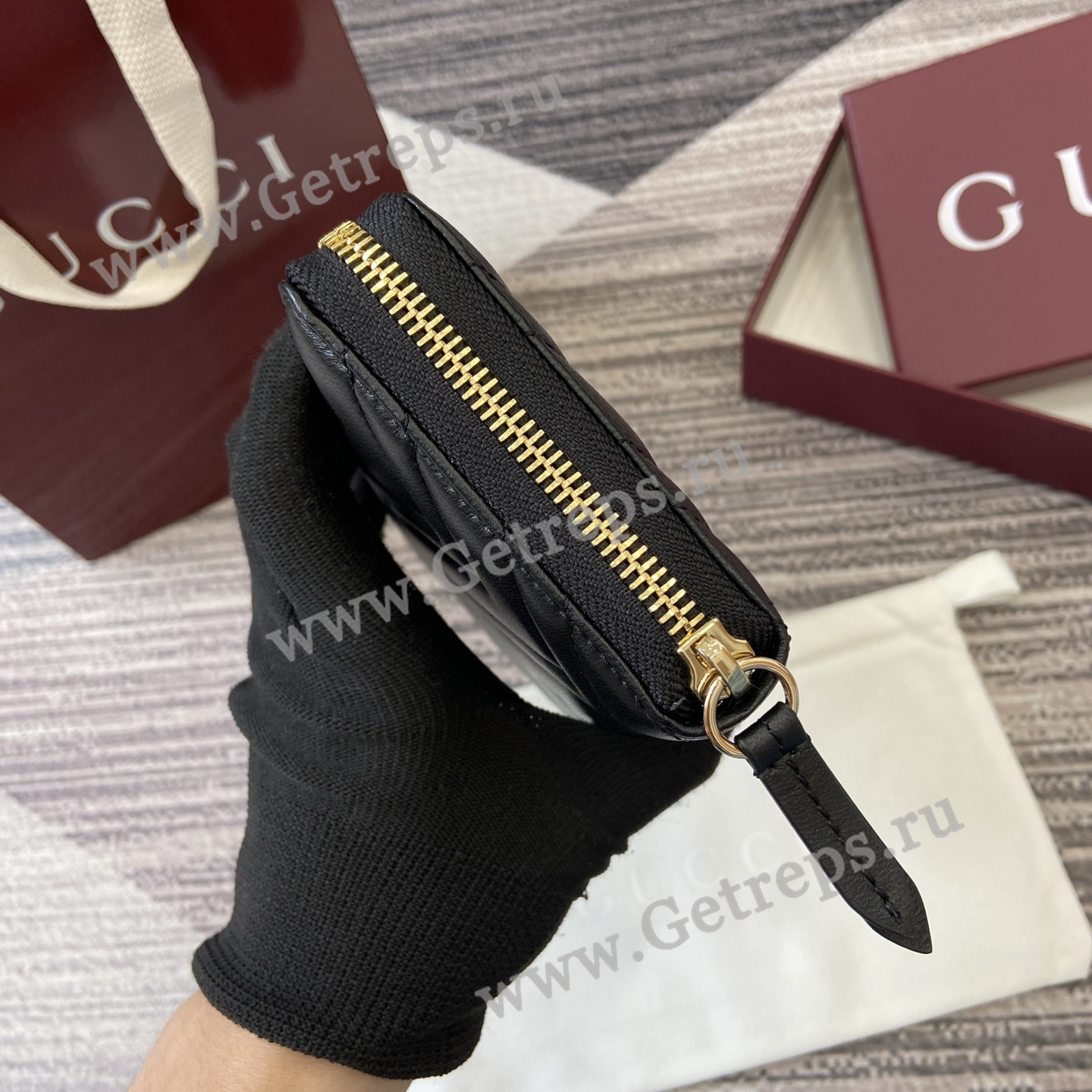 Gucci 837758 GG Marmont Zip Around Wallet Black