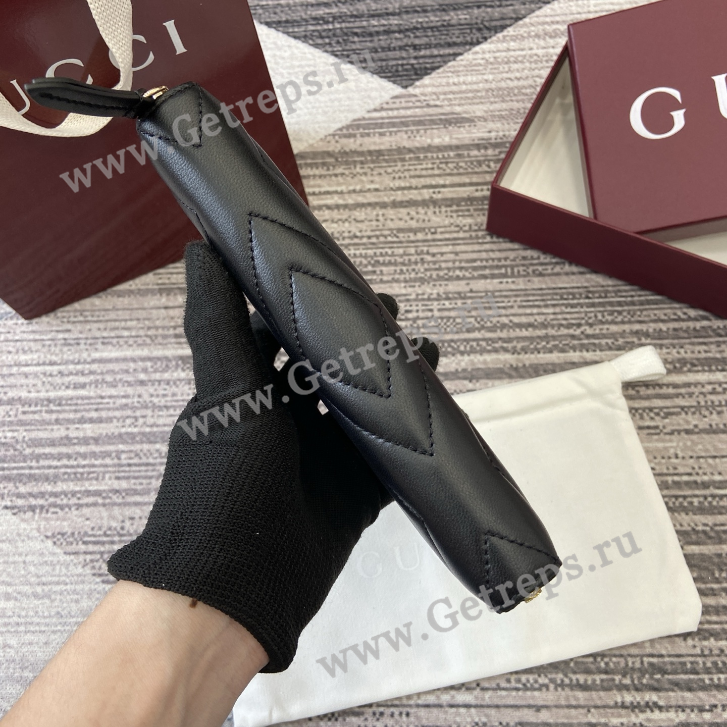 Gucci 837758 GG Marmont Zip Around Wallet Black