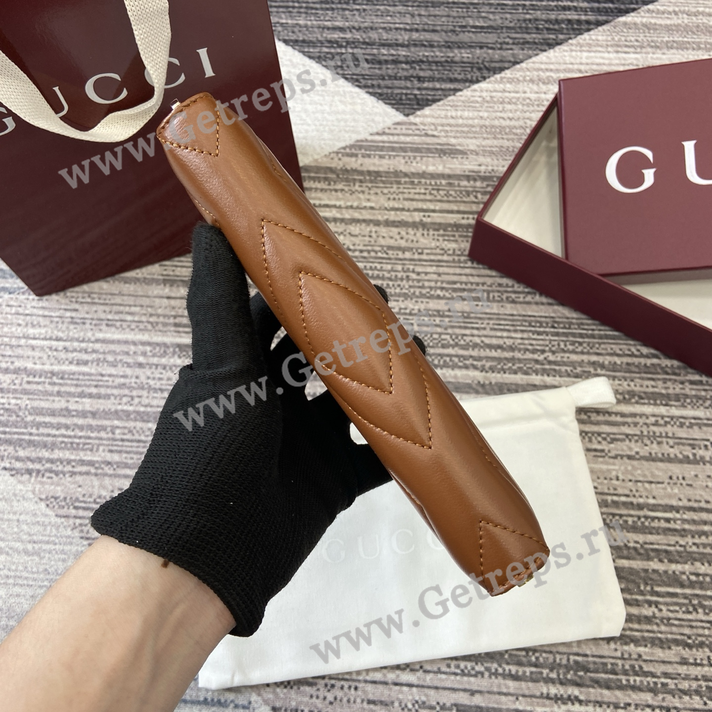 Gucci 837758 GG Marmont Zip Around Wallet Brown