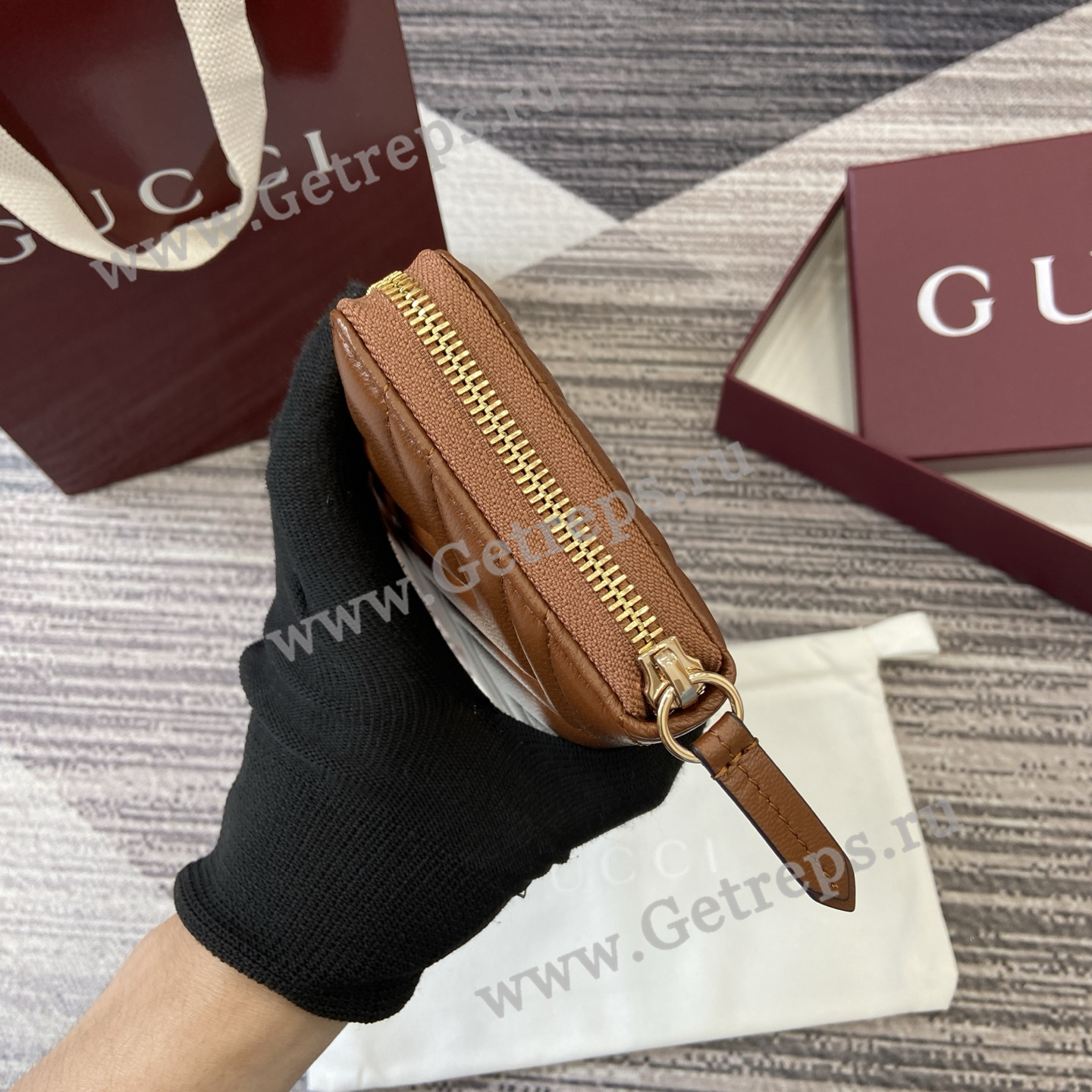Gucci 837758 GG Marmont Zip Around Wallet Brown