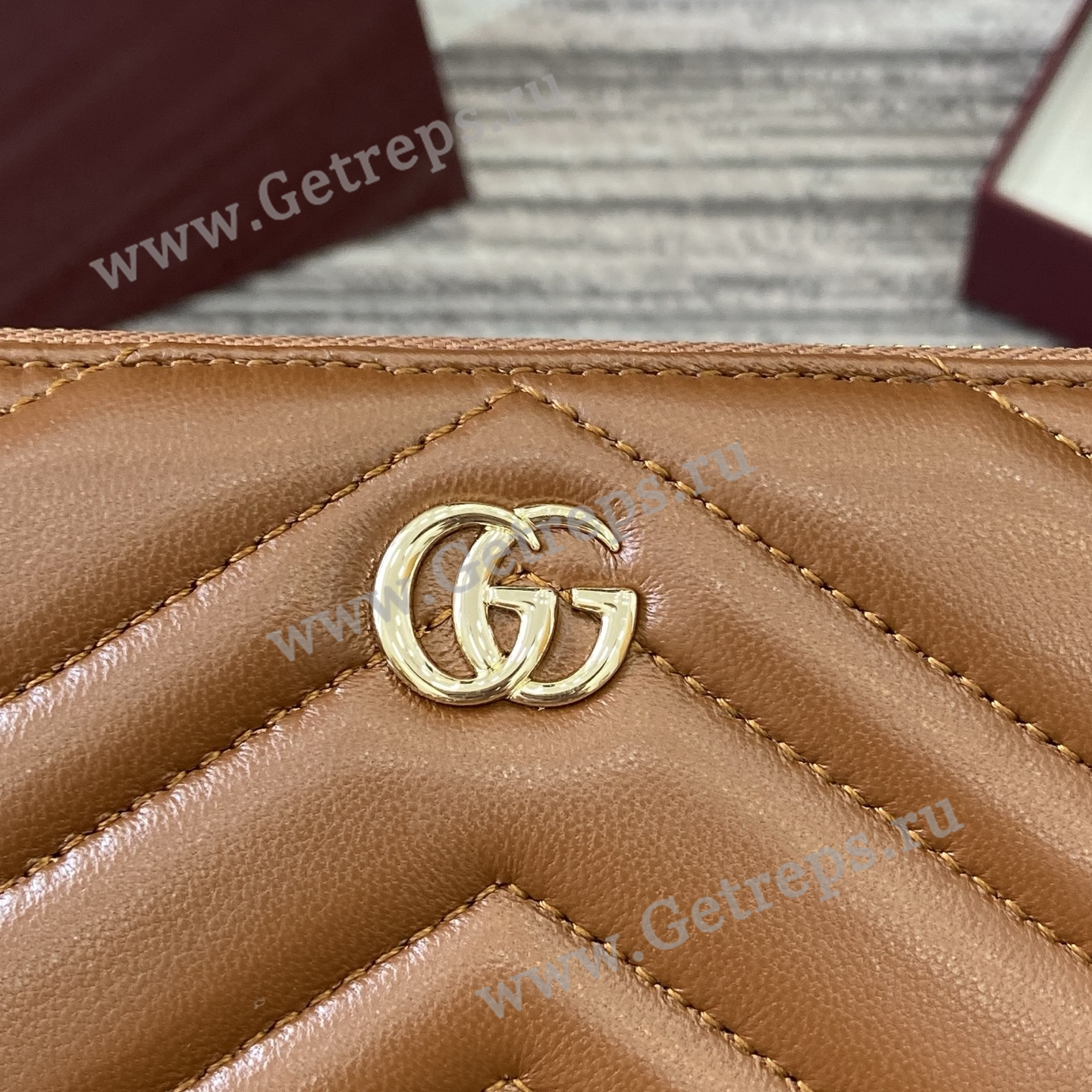 Gucci 837758 GG Marmont Zip Around Wallet Brown