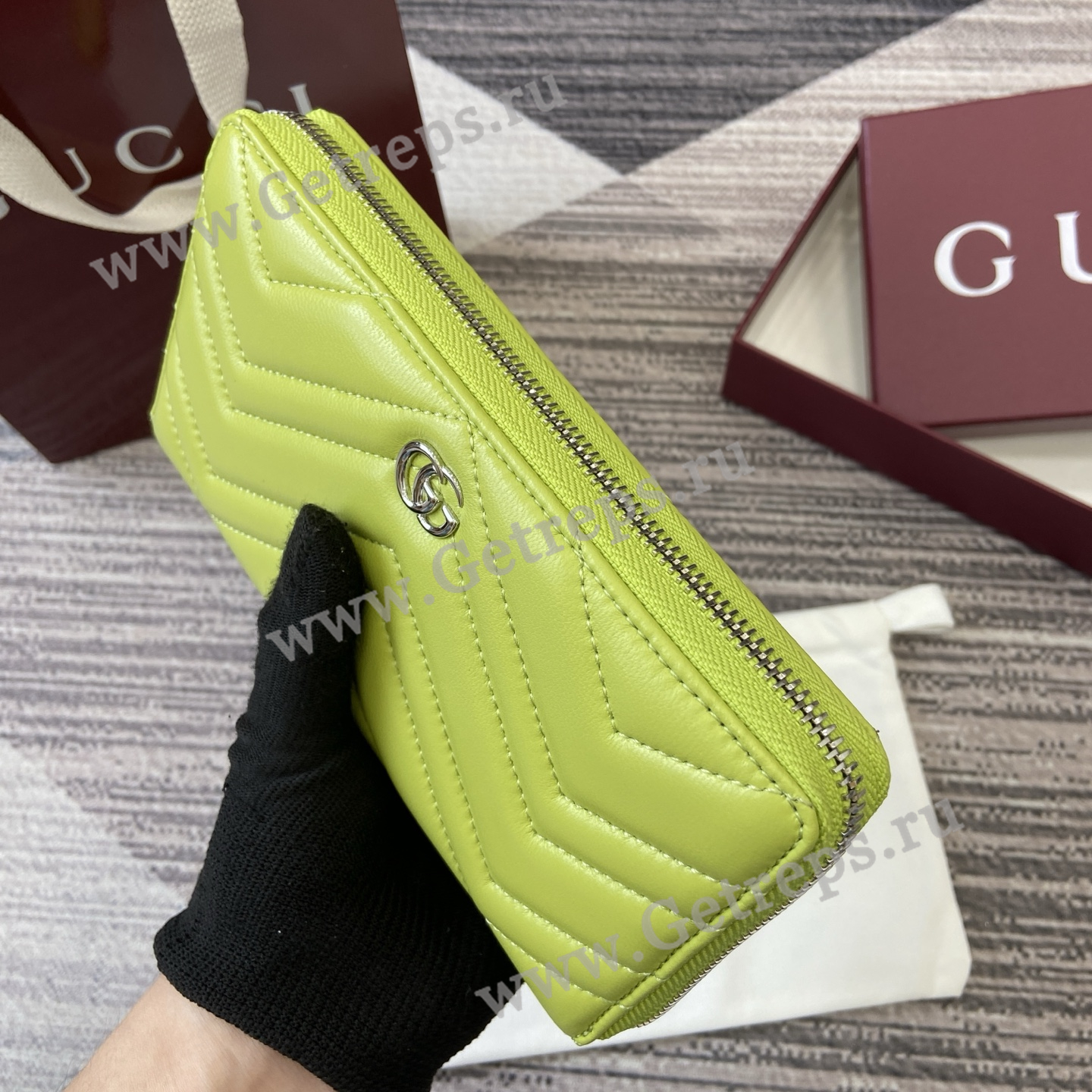 Gucci 837758 GG Marmont Zip Around Wallet Lemo