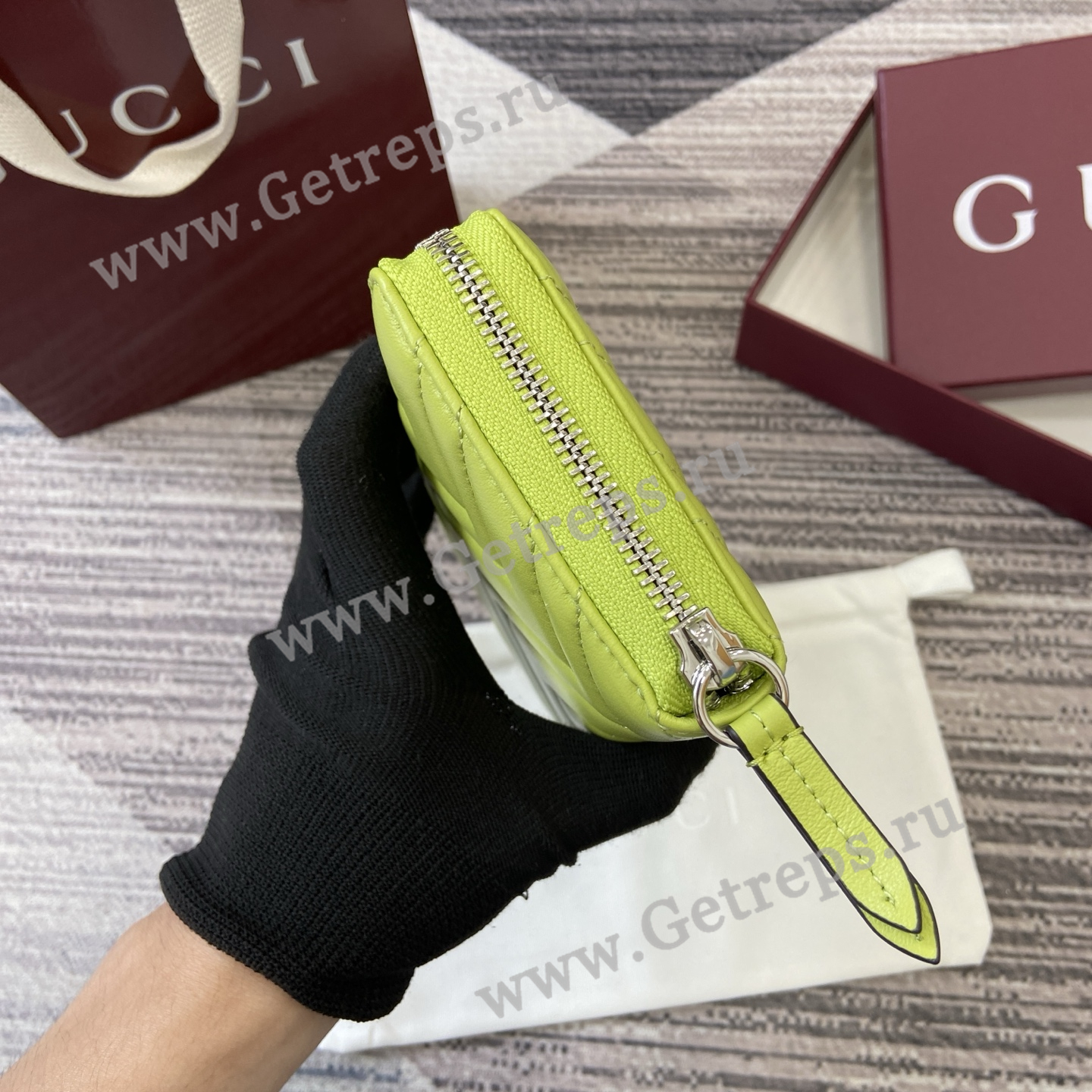 Gucci 837758 GG Marmont Zip Around Wallet Lemo