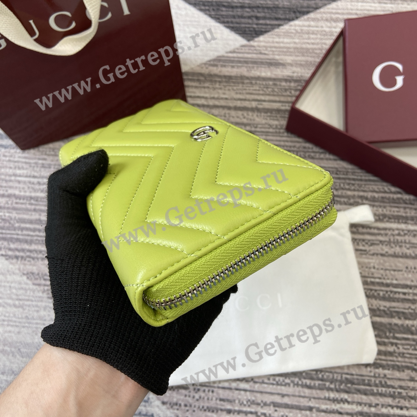 Gucci 837758 GG Marmont Zip Around Wallet Lemo