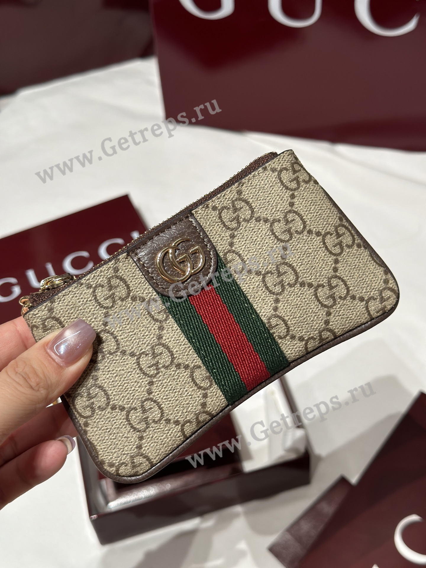 Gucci 838466 Ophidia zip key pouch Dark Brown