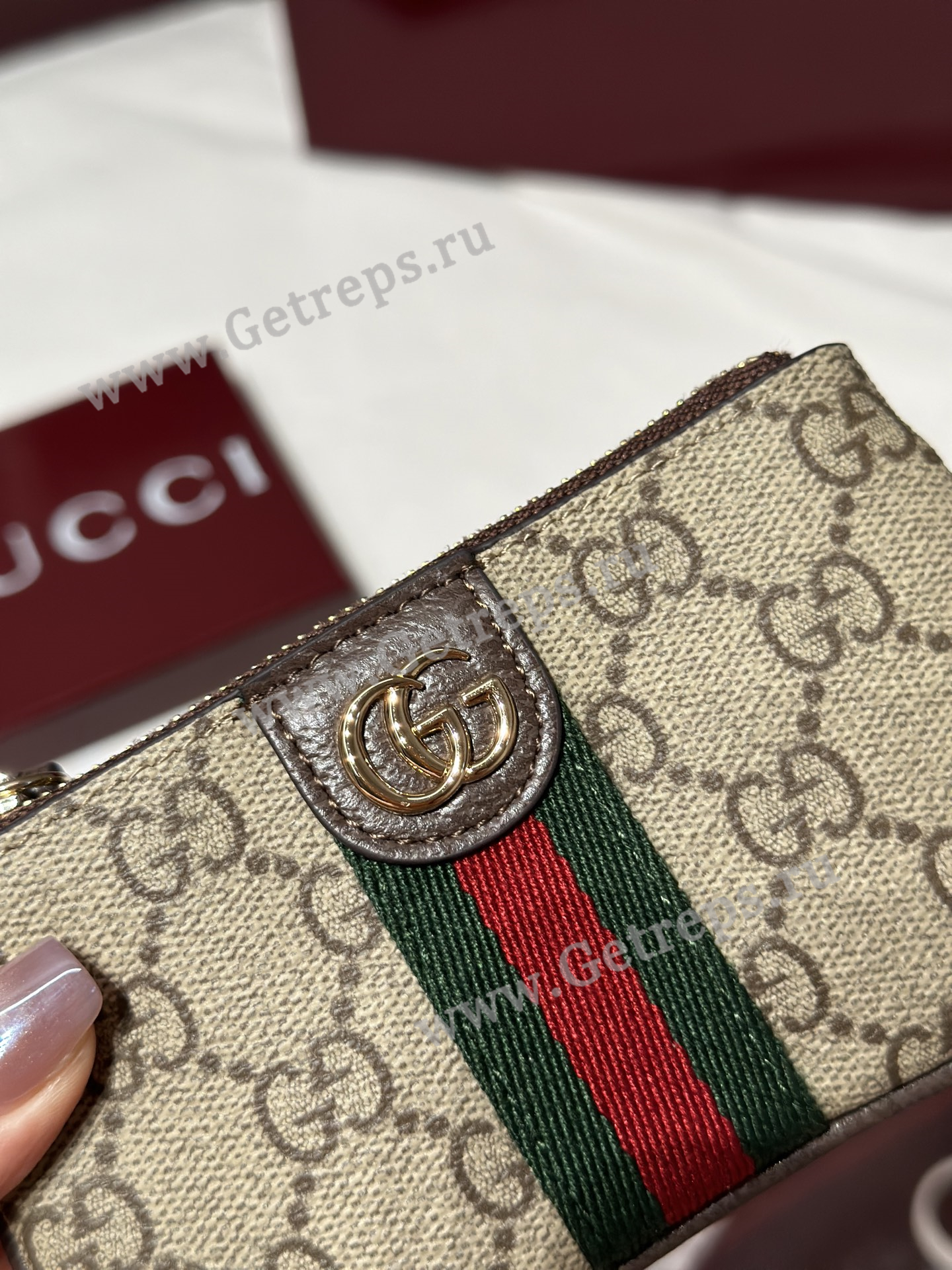 Gucci 838466 Ophidia zip key pouch Dark Brown