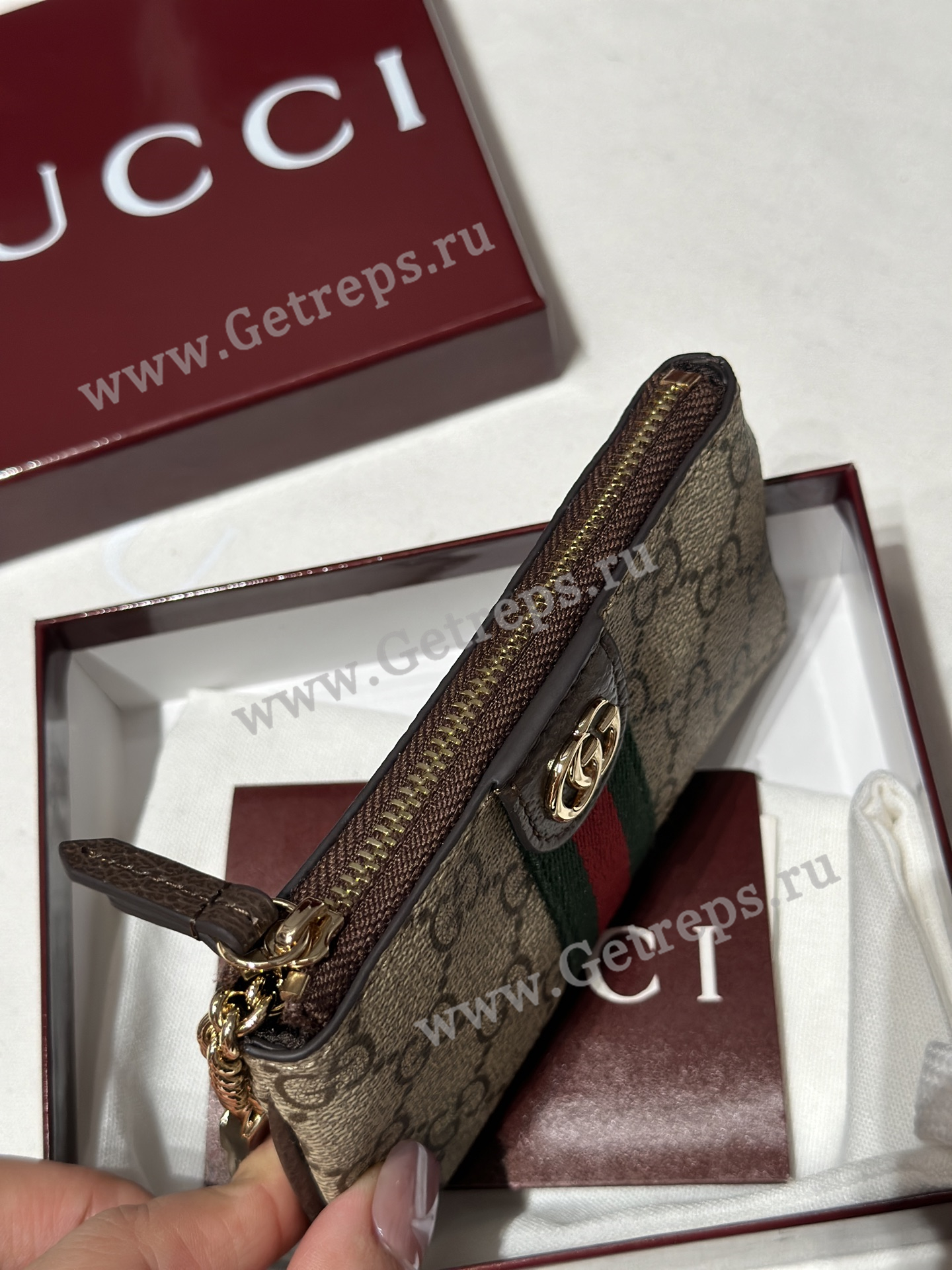 Gucci 838466 Ophidia zip key pouch Dark Brown