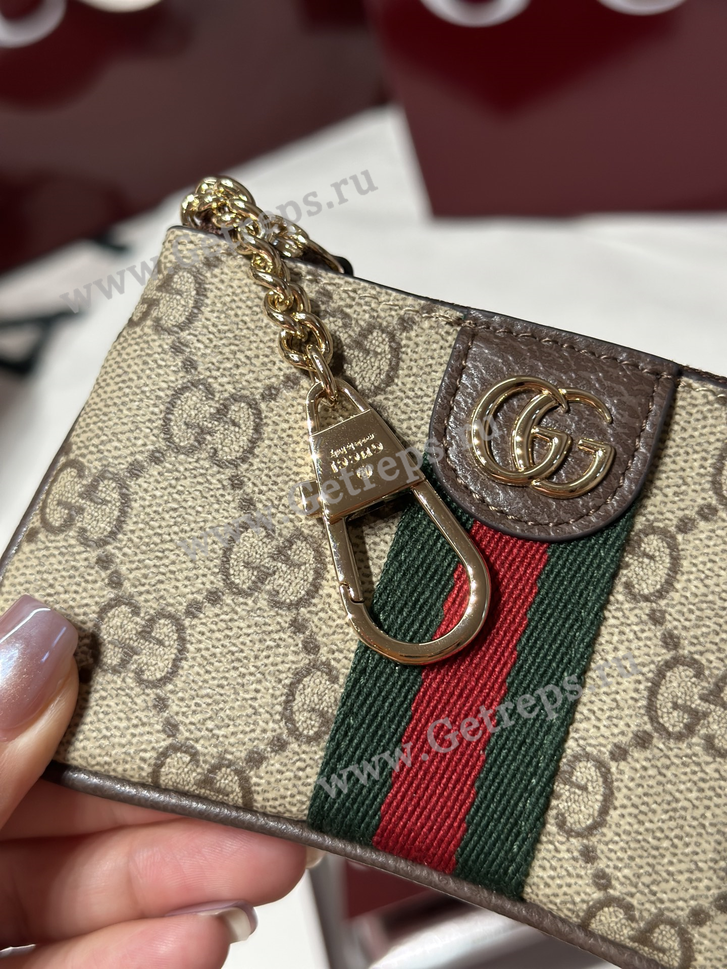 Gucci 838466 Ophidia zip key pouch Dark Brown