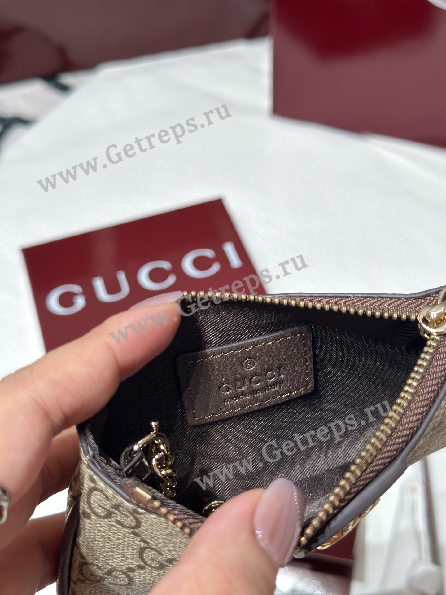 Gucci 838466 Ophidia zip key pouch Dark Brown