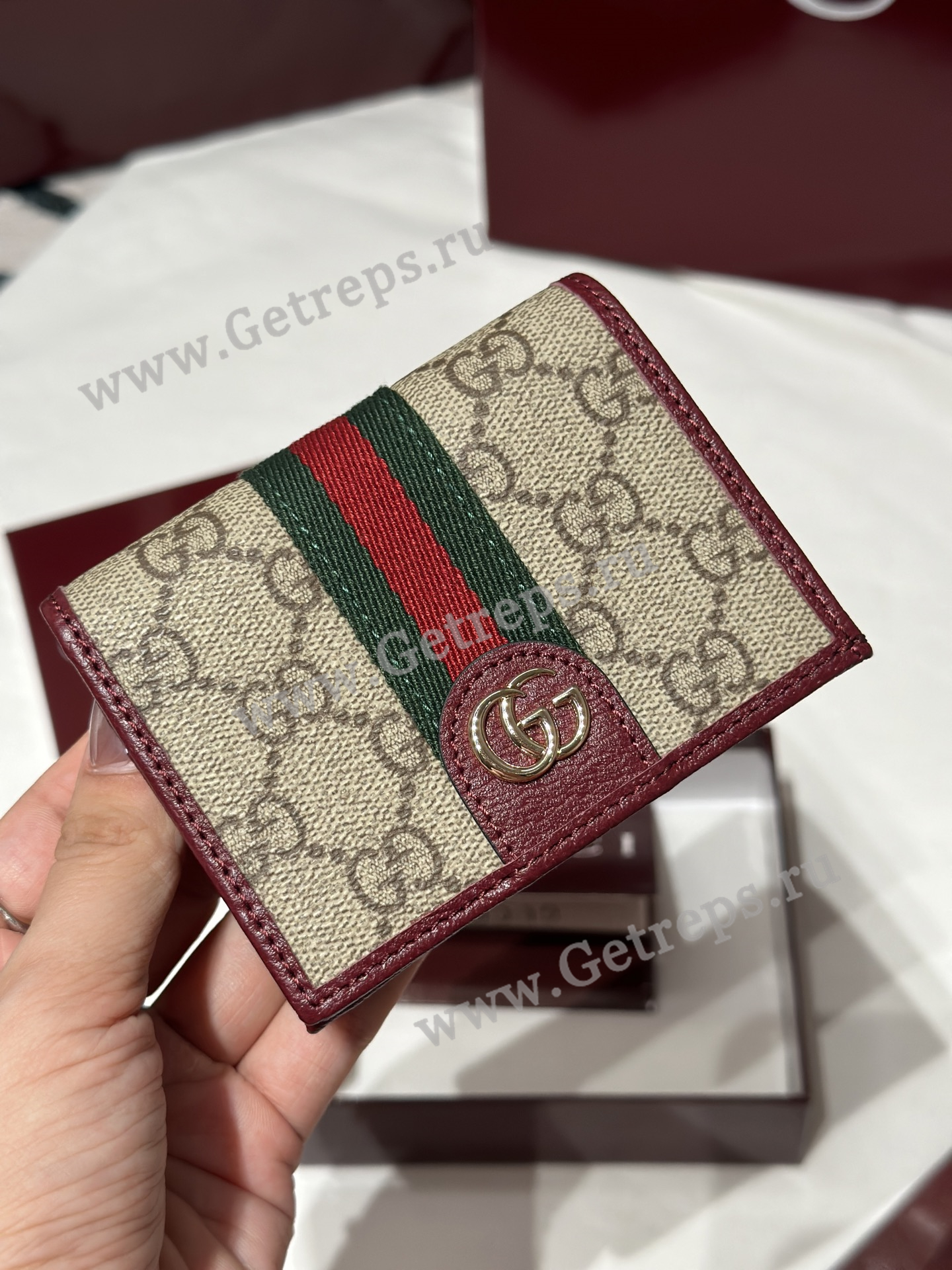 Gucci 838487 Ophidia small wallet Dark Brown with Red