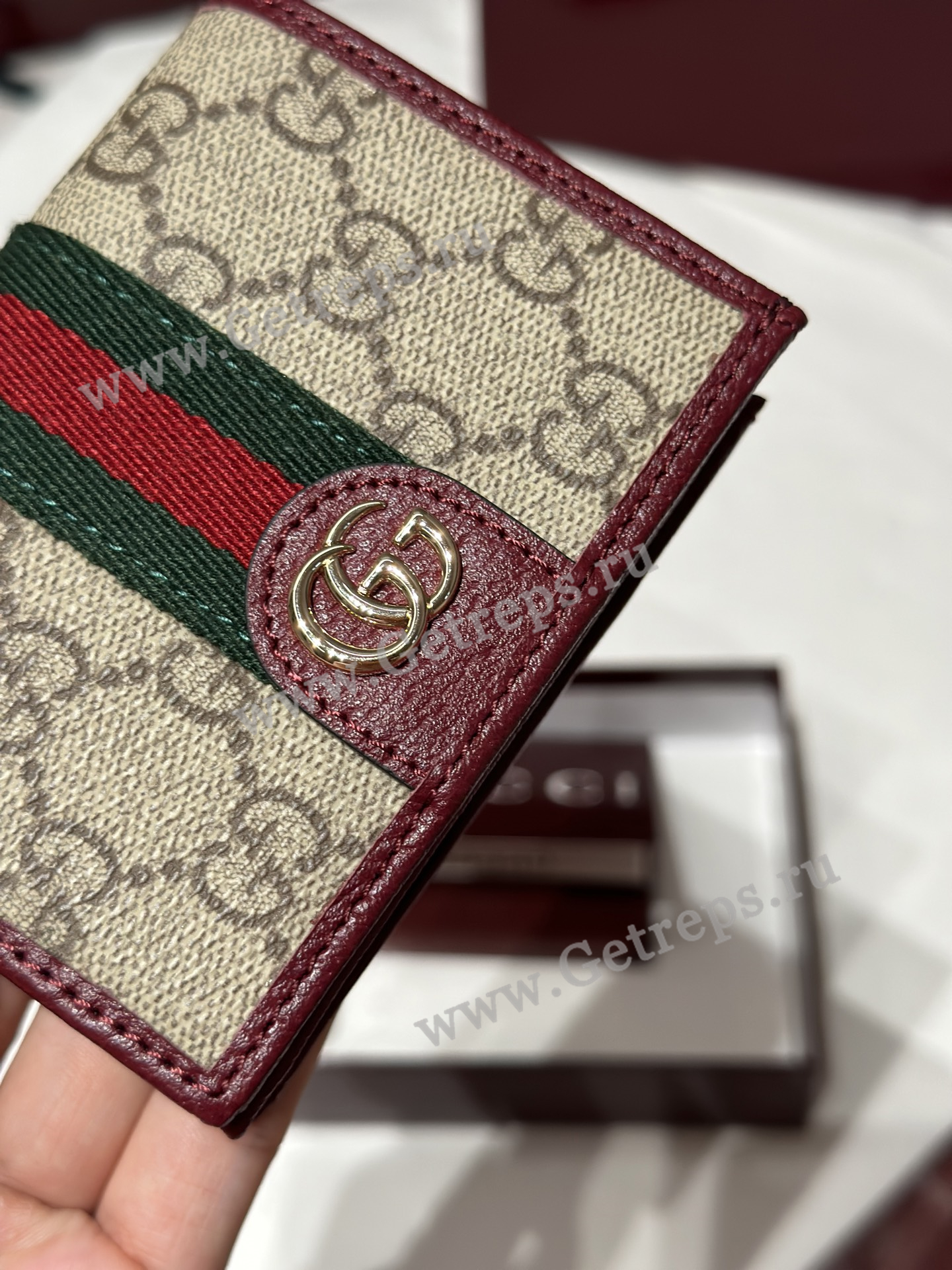 Gucci 838487 Ophidia small wallet Dark Brown with Red