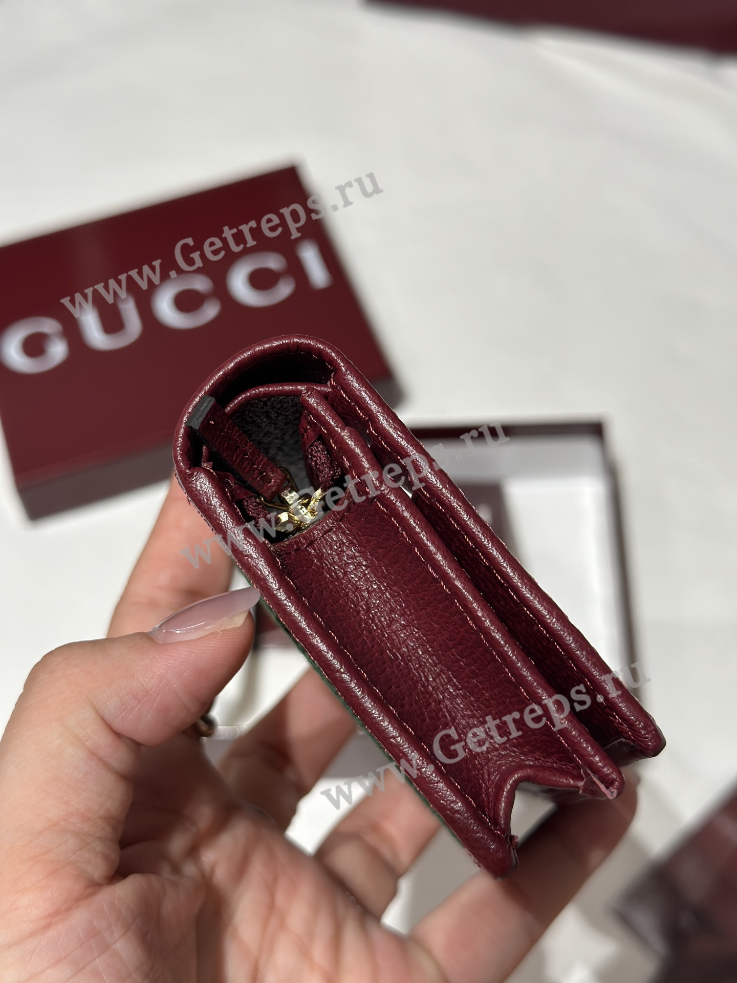 Gucci 838487 Ophidia small wallet Dark Brown with Red