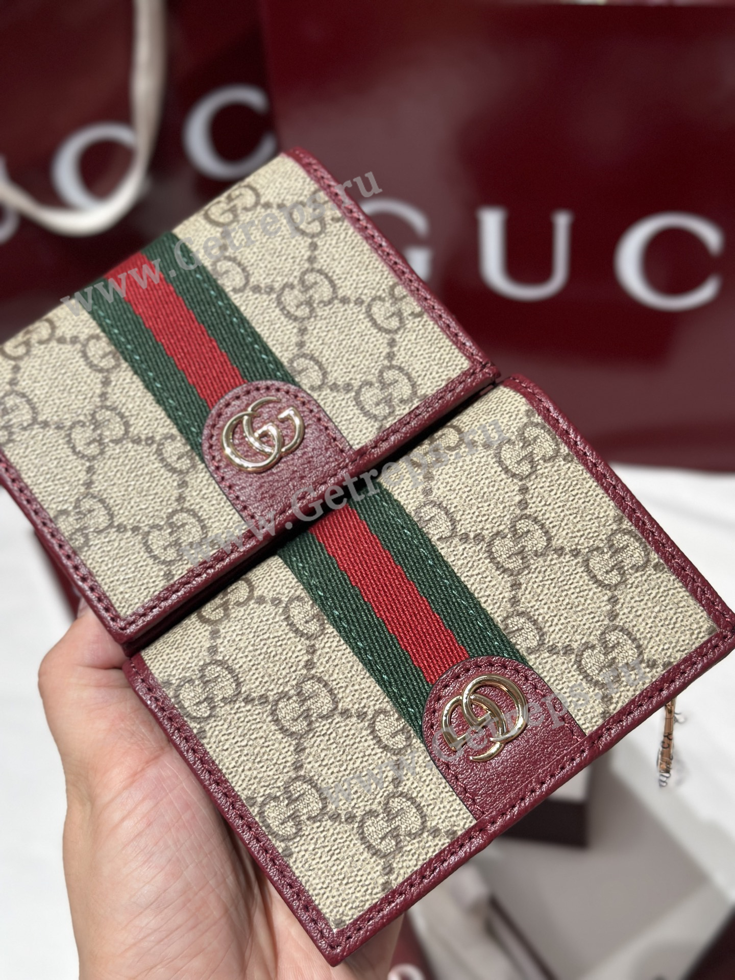 Gucci 838487 Ophidia small wallet Dark Brown with Red