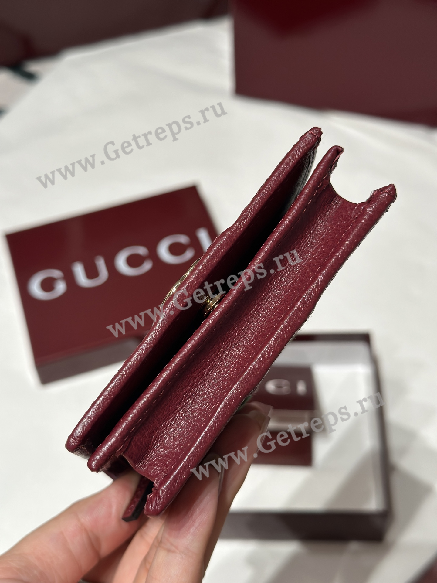 Gucci 838487 Ophidia small wallet Dark Brown with Red