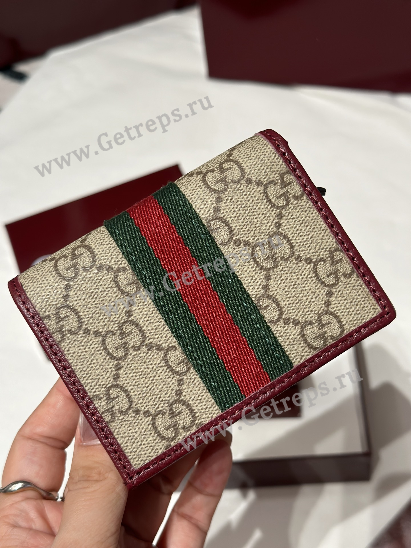 Gucci 838487 Ophidia small wallet Dark Brown with Red