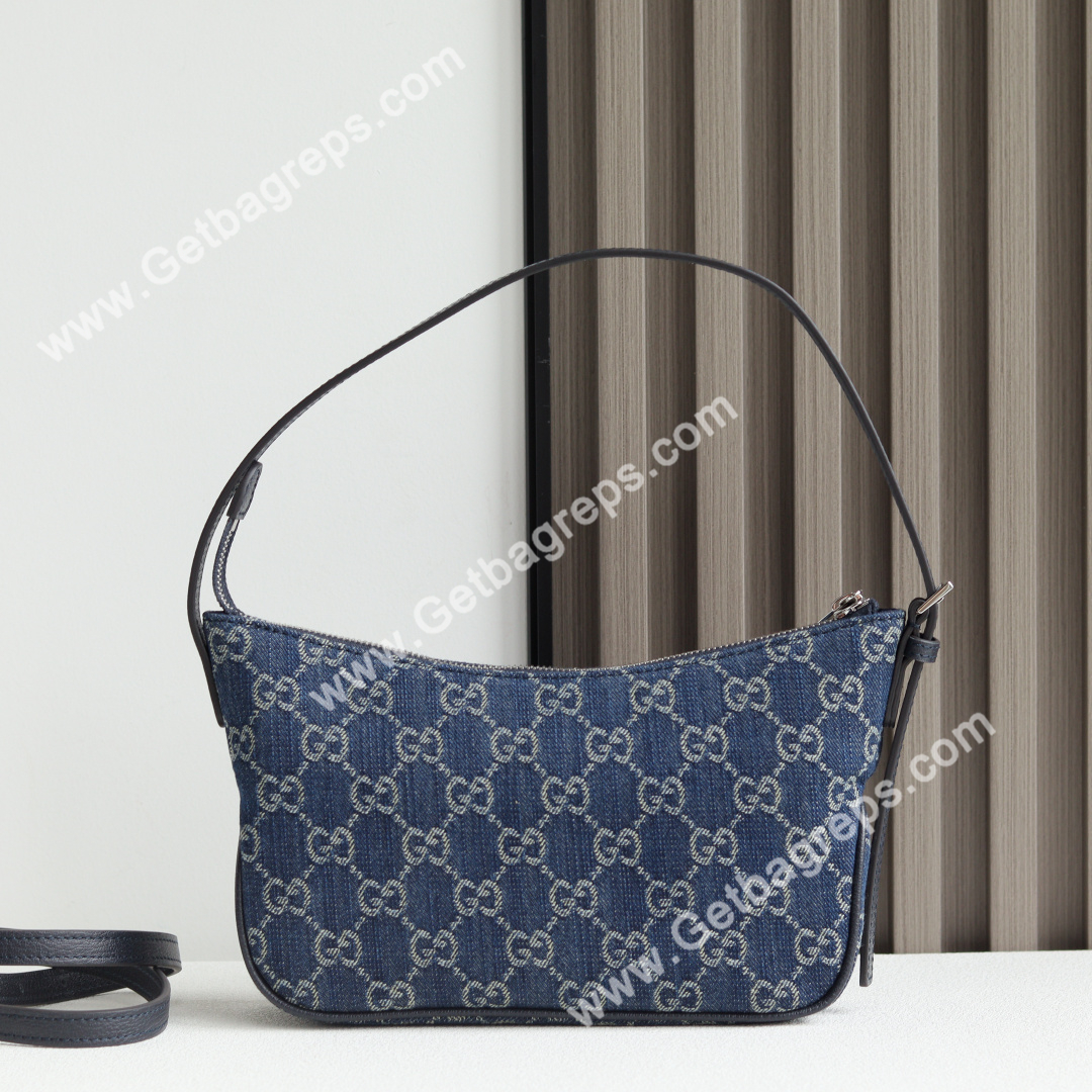Gucci 874743 Lady Lunetta Small Shoulder Bag Dark Blue GG Denim
