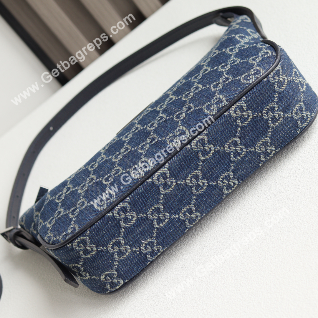 Gucci 874743 Lady Lunetta Small Shoulder Bag Dark Blue GG Denim