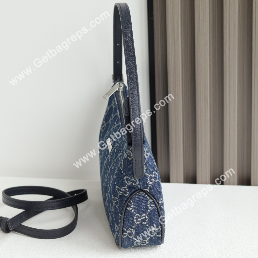 Gucci 874743 Lady Lunetta Small Shoulder Bag Dark Blue GG Denim