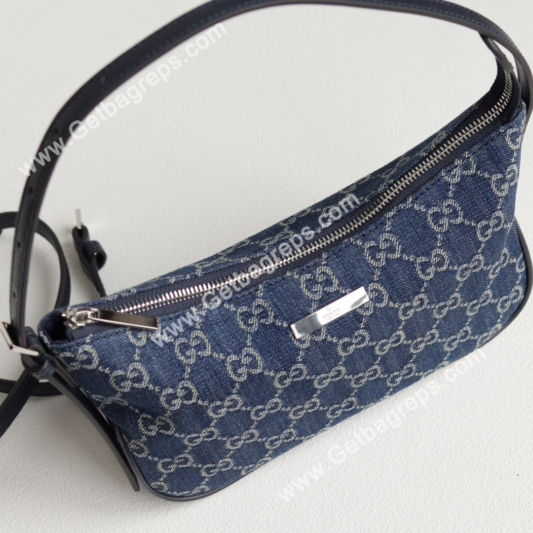 Gucci 874743 Lady Lunetta Small Shoulder Bag Dark Blue GG Denim