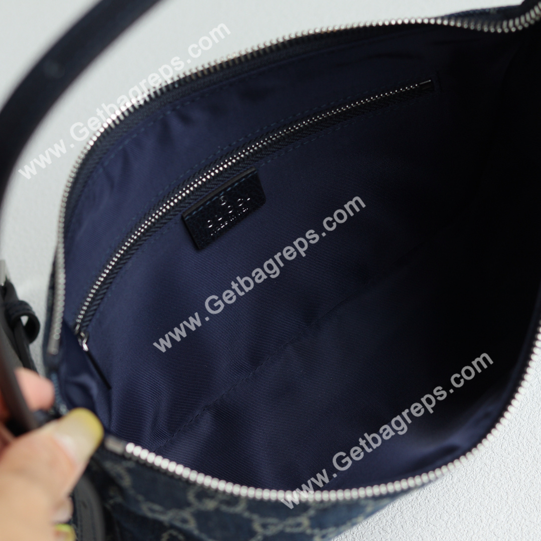 Gucci 874743 Lady Lunetta Small Shoulder Bag Dark Blue GG Denim